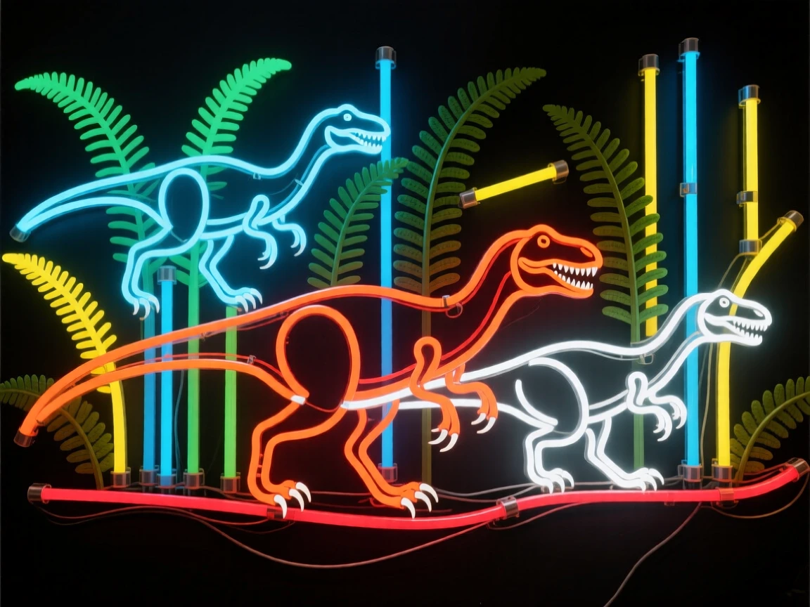 A pack of Deinonychus stalking prey through tall prehistoric ferns.