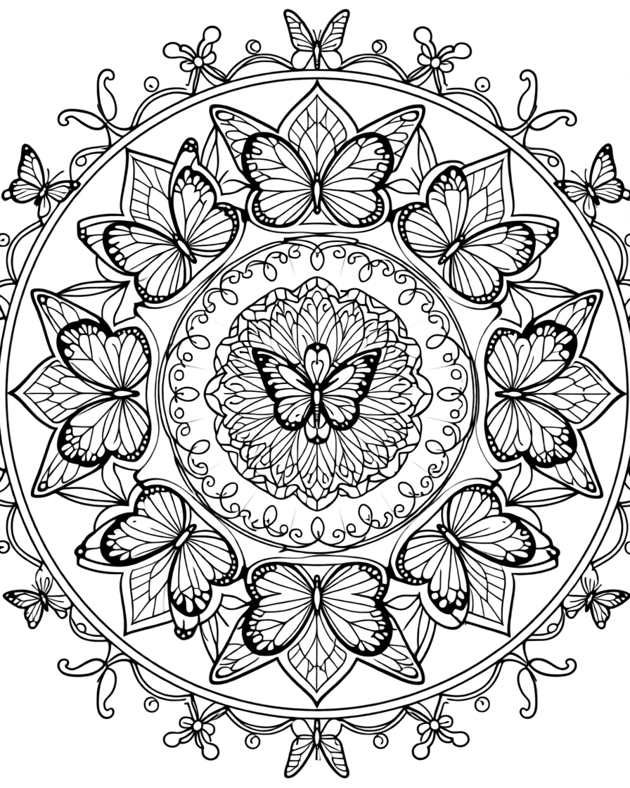 A mandala made from a kaleidoscope of butterfly wing patterns.
