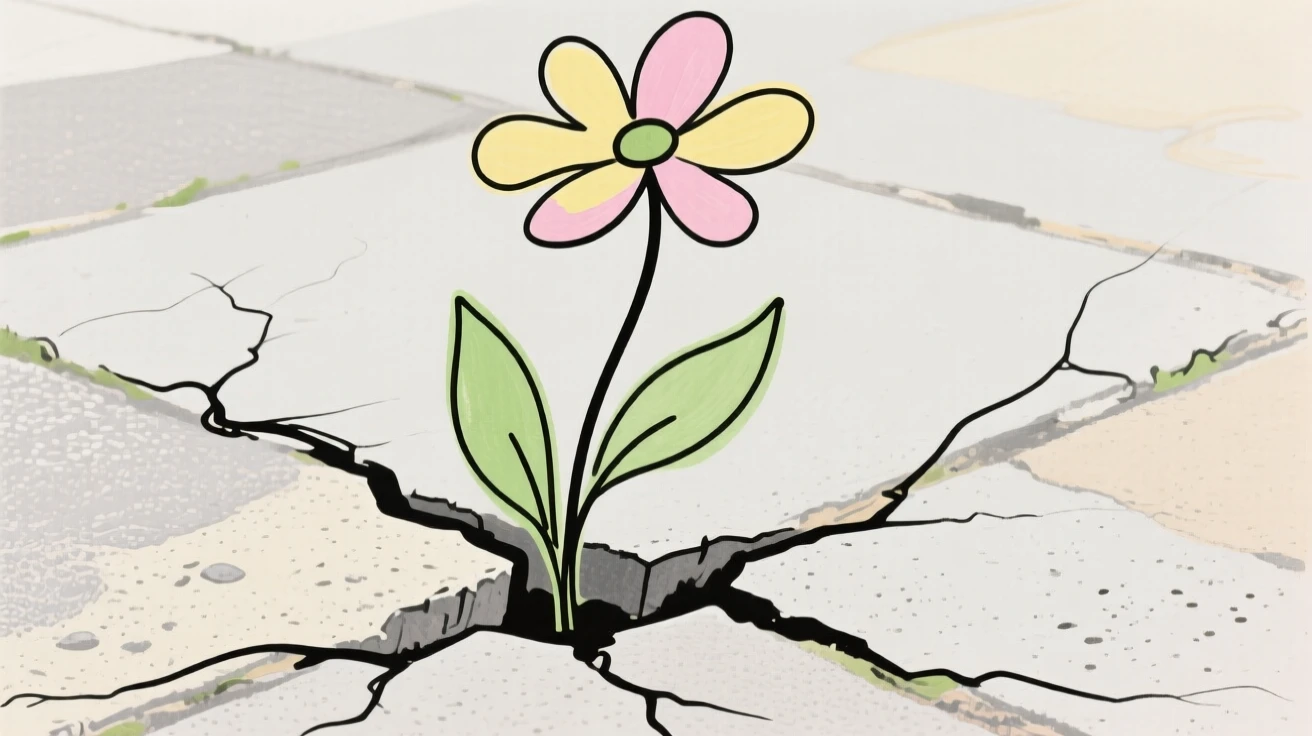 A wildflower growing through a pavement crack
