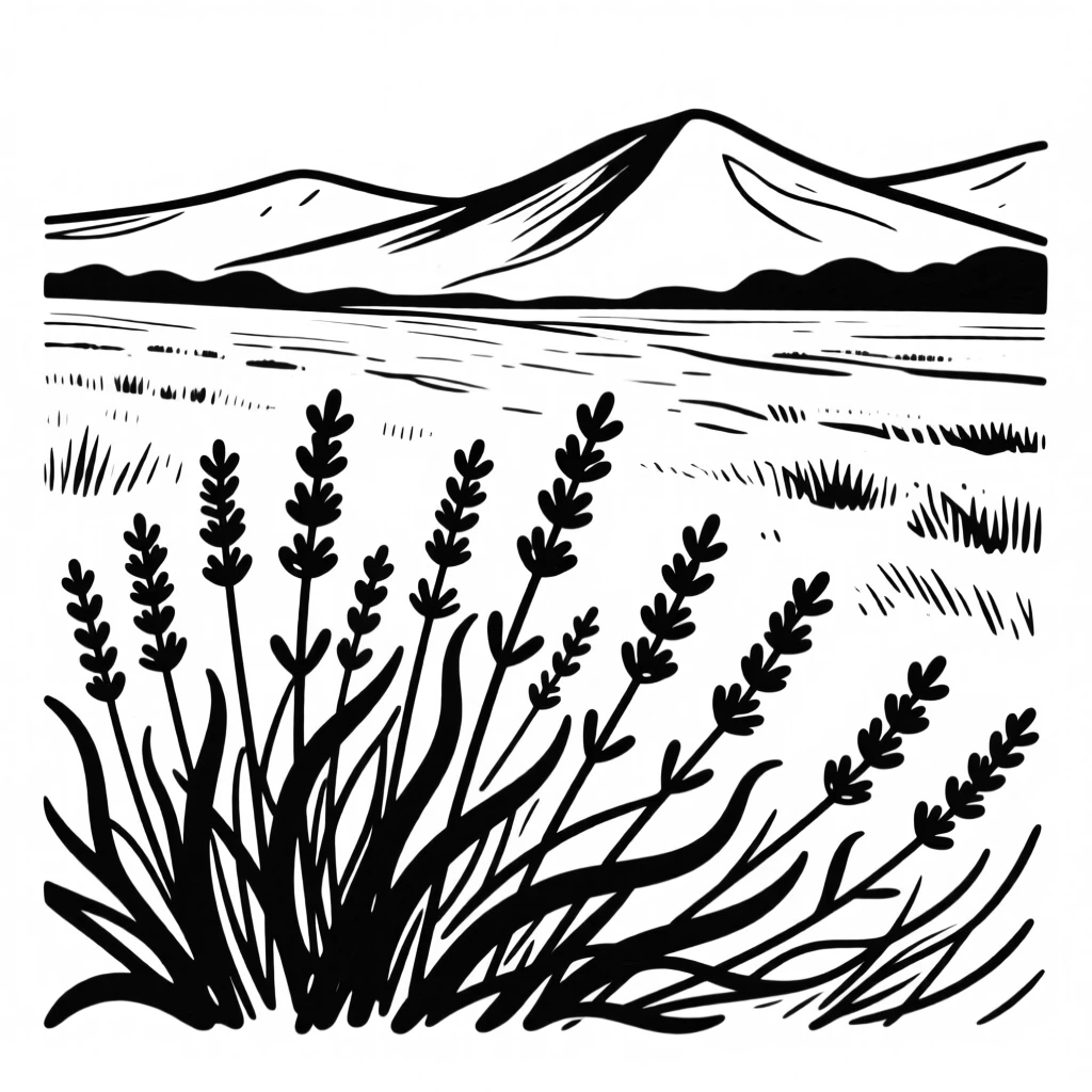 A cluster of wild lavender fields stretching toward distant mountains.