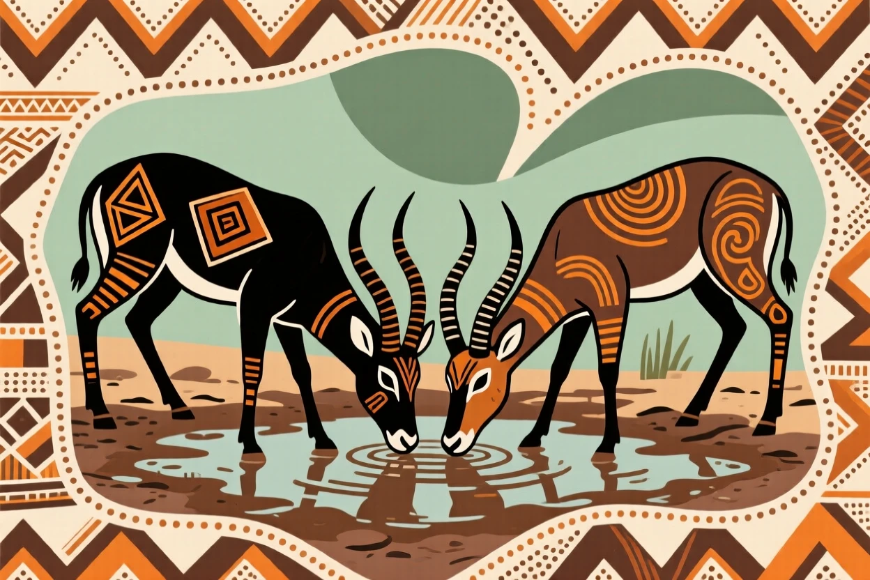 A waterbuck gathering at a muddy waterhole.
