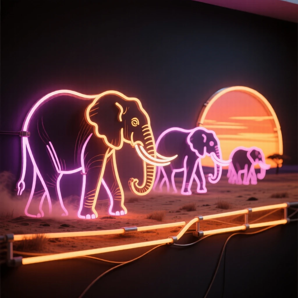 A herd of elephants crossing a dusty plain at sunset.