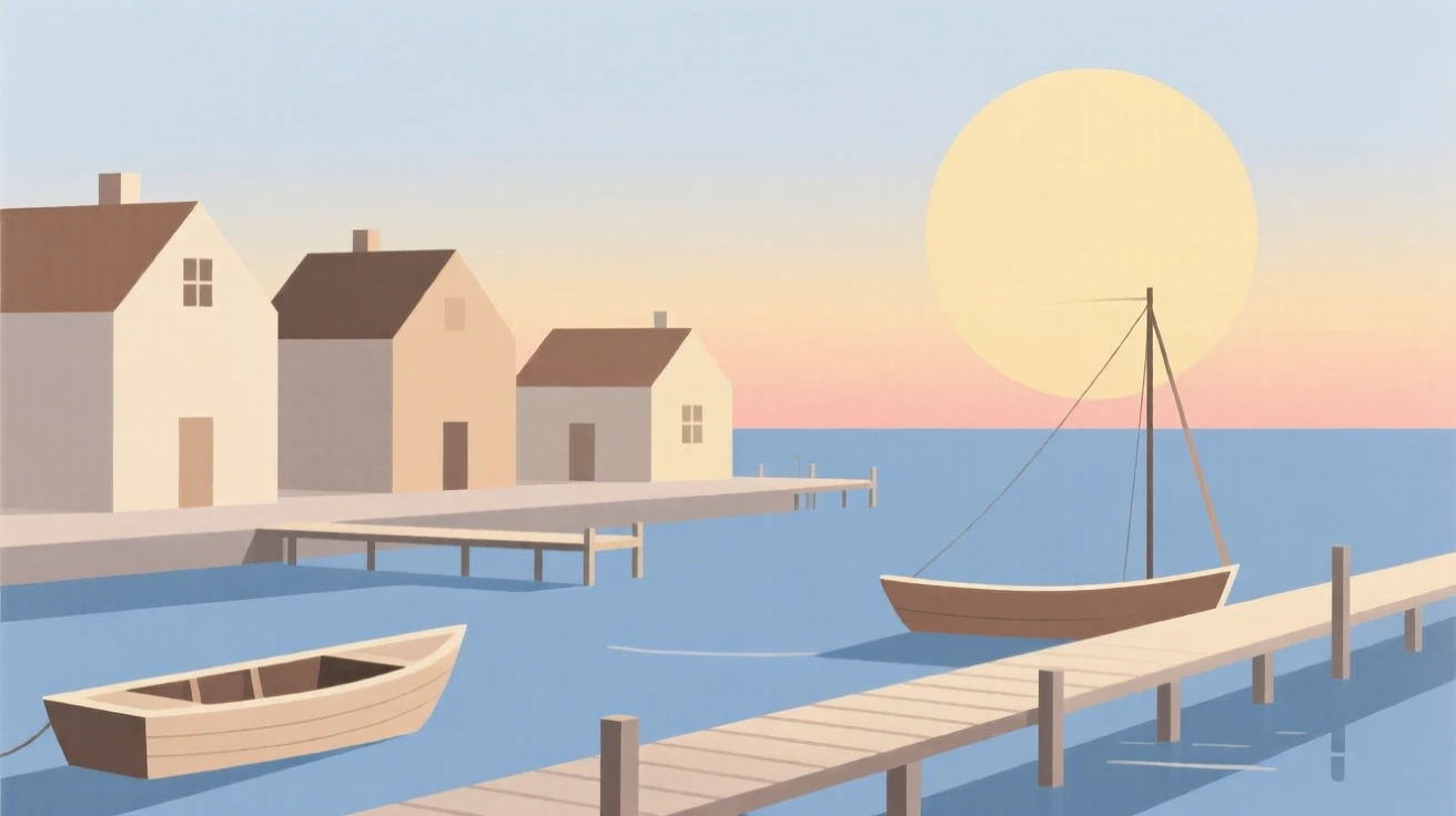 A quiet fishing village at dawn