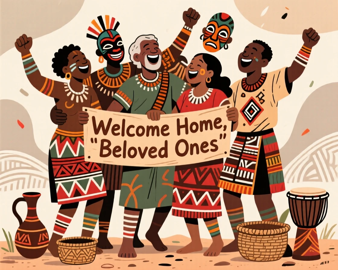 A group of lifelong friends rejoicing at the safe return of loved ones.