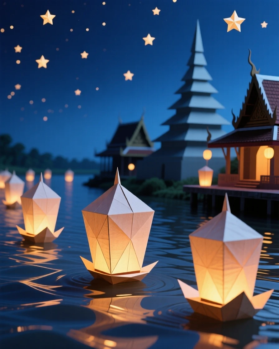 A traditional lantern festival lighting up the night sky above a river in Thailand.