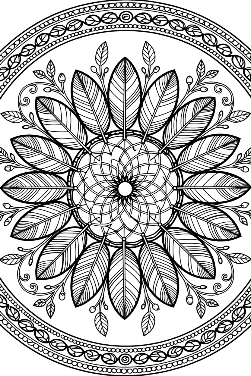 A mandala of feathers arranged like a dreamcatcher's woven center.