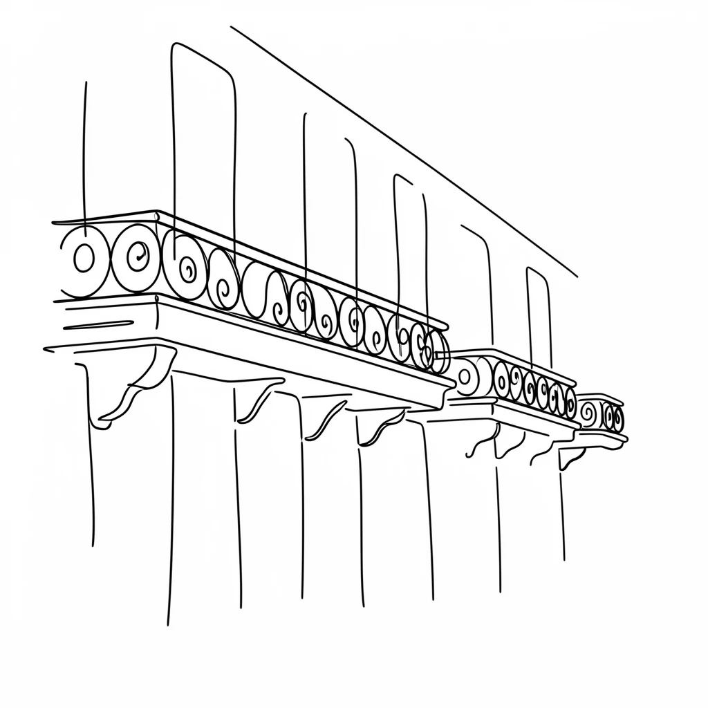 A row of ornate wrought-iron balconies lining an old European street