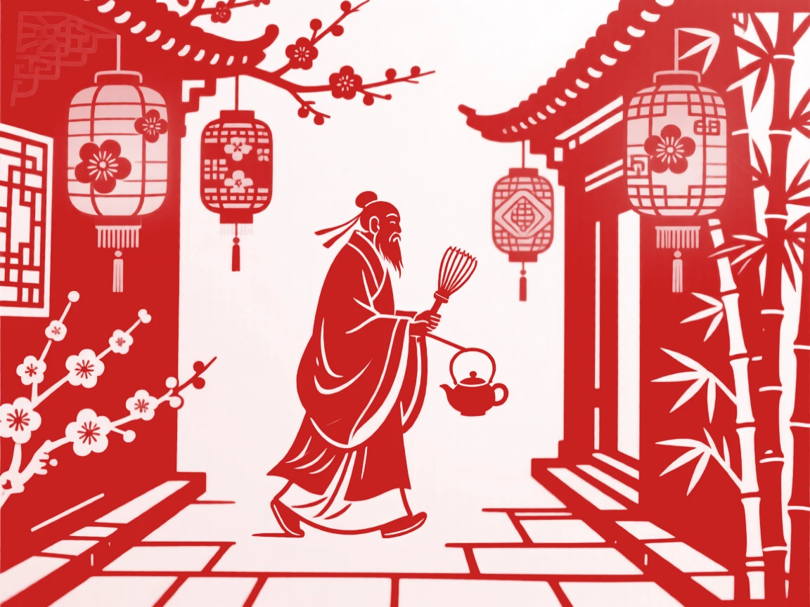 A tea master, walking home along a lantern-lit street, in capturing an ordinary moment made meaningful by togetherness.