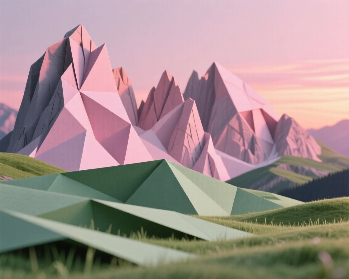 The Dolomites' jagged peaks glowing pink at sunset above alpine meadows.
