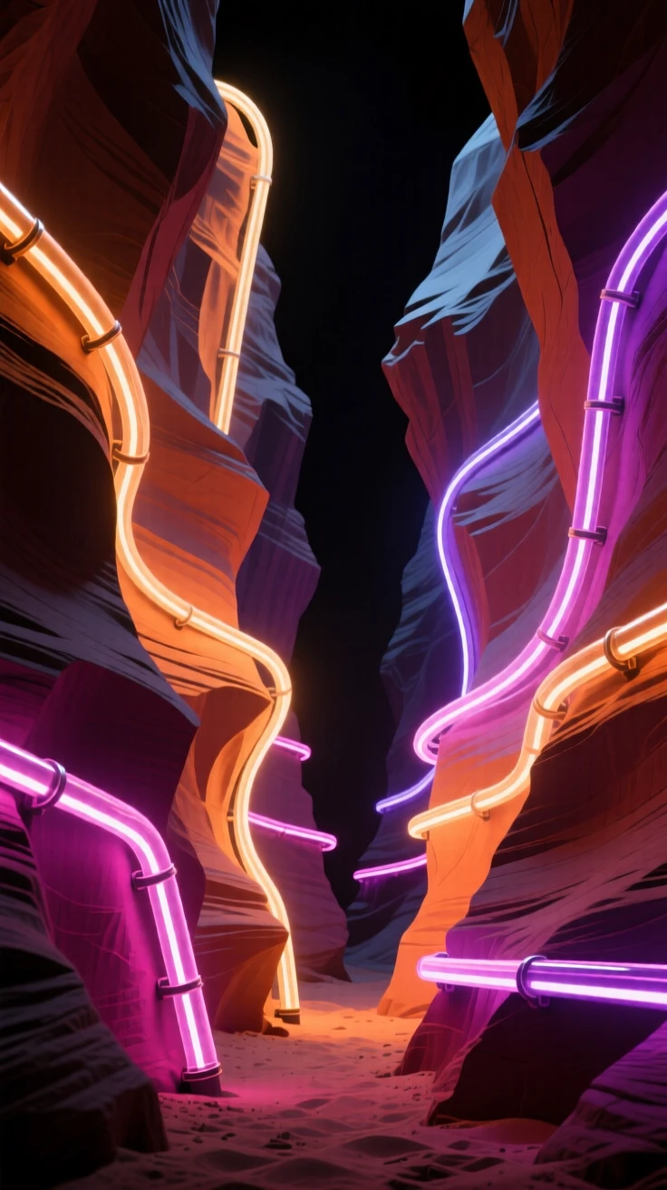 A ground-level view emphasizing the scale of a narrow slot canyon carved by centuries of flash floods.