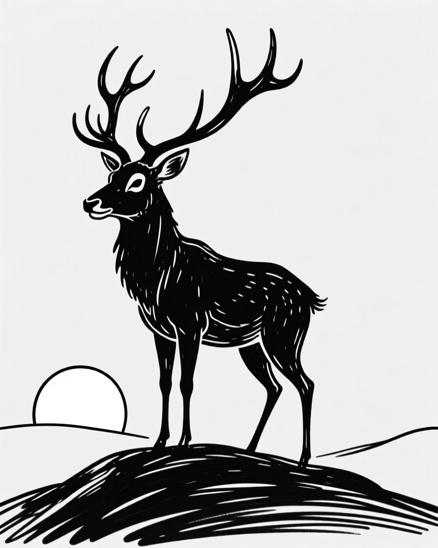 A majestic stag standing proudly on a hilltop with antlers silhouetted at sunrise.