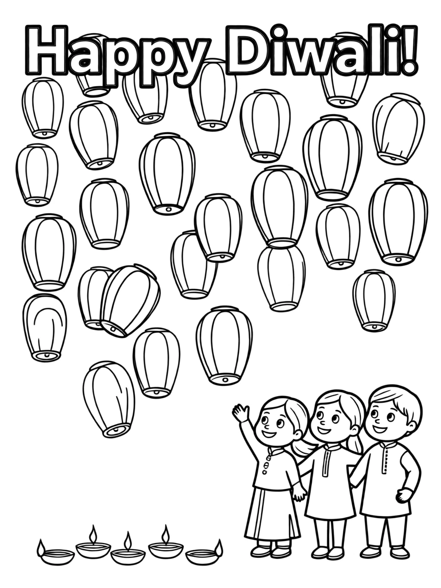A Diwali sky filled with glowing paper lanterns