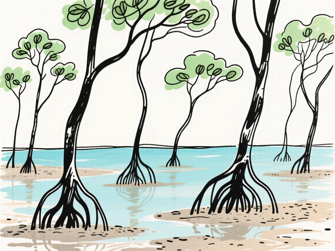A mangrove forest at low tide