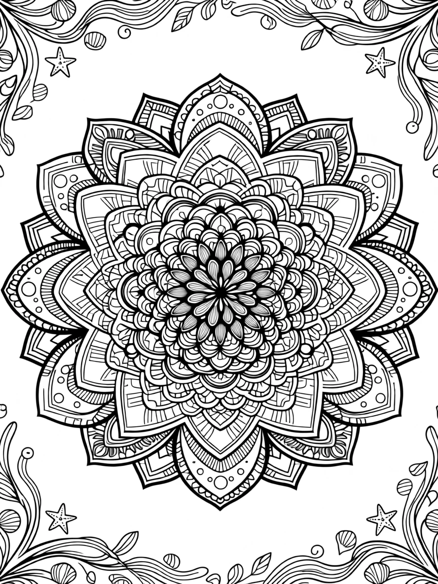 A mandala built from layered fish scales curving toward the center.