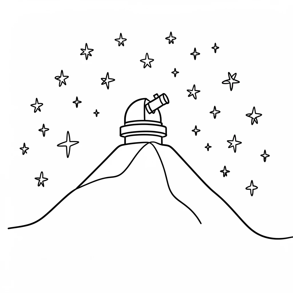 A field of stars framing the silhouette of a mountain observatory