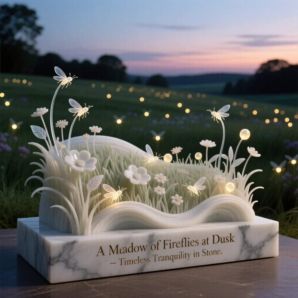 A breathtaking view of a meadow filled with fireflies at dusk, rich with color and atmosphere, evoking peace and wonder