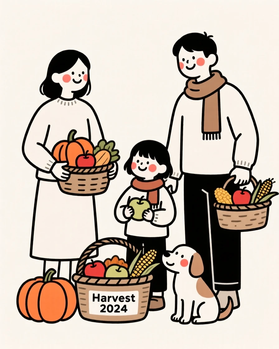 A family celebrating a harvest festival.