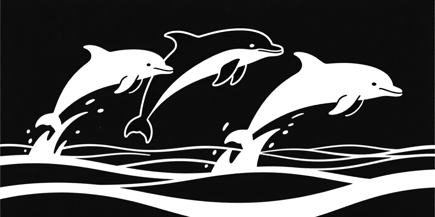 A pod of dolphins leaping in the deep blue sea.