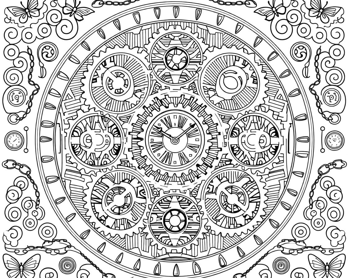 A mandala of clock gears interlocking in a steampunk-inspired design.