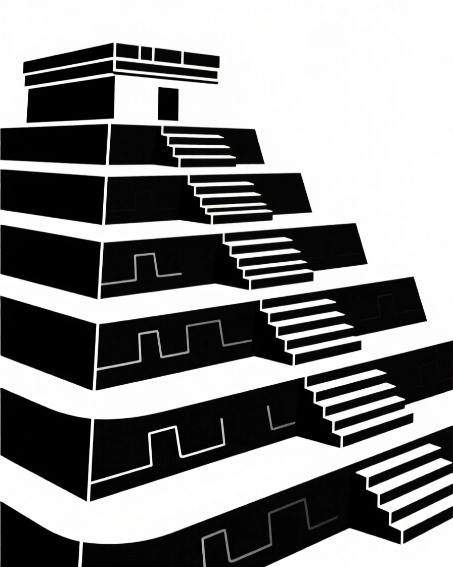 The terraced steps of an ancient ziggurat.