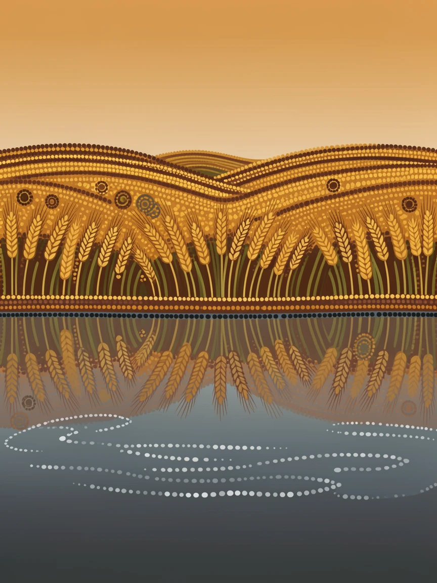 Golden wheat fields reflected in still water