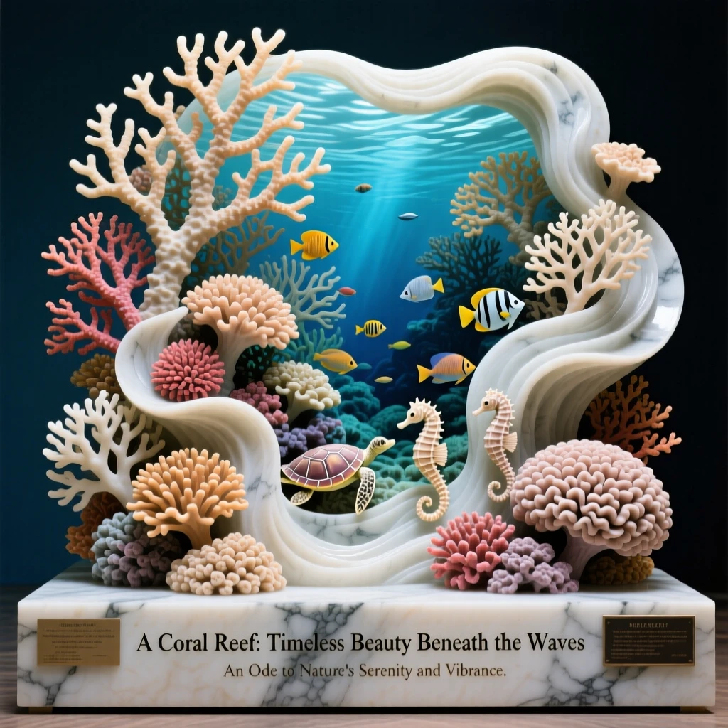 A breathtaking view of a coral reef teeming with color, rich with color and atmosphere, evoking peace and wonder