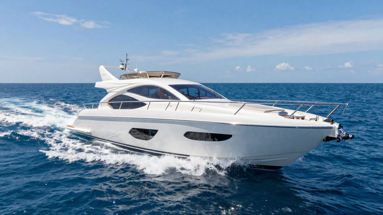 A luxury yacht cutting through open ocean waves