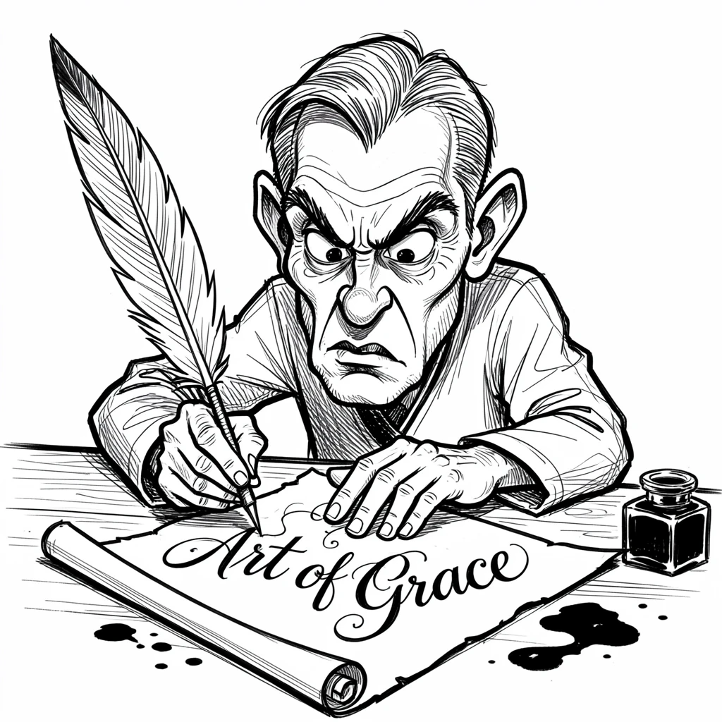 [Occupations & Hobbies] Detailed scene of a passionate calligrapher writing elegant letters with a feather quill, showcasing skill and dedication