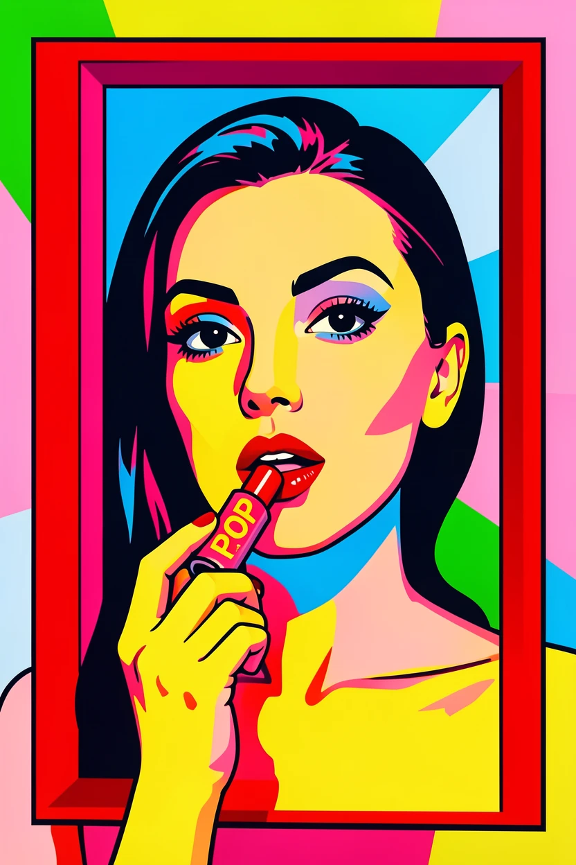 Woman applying bright red lipstick in a mirror