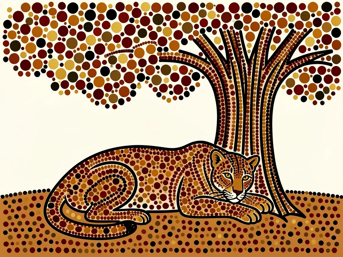 A panther resting beneath a shady tree