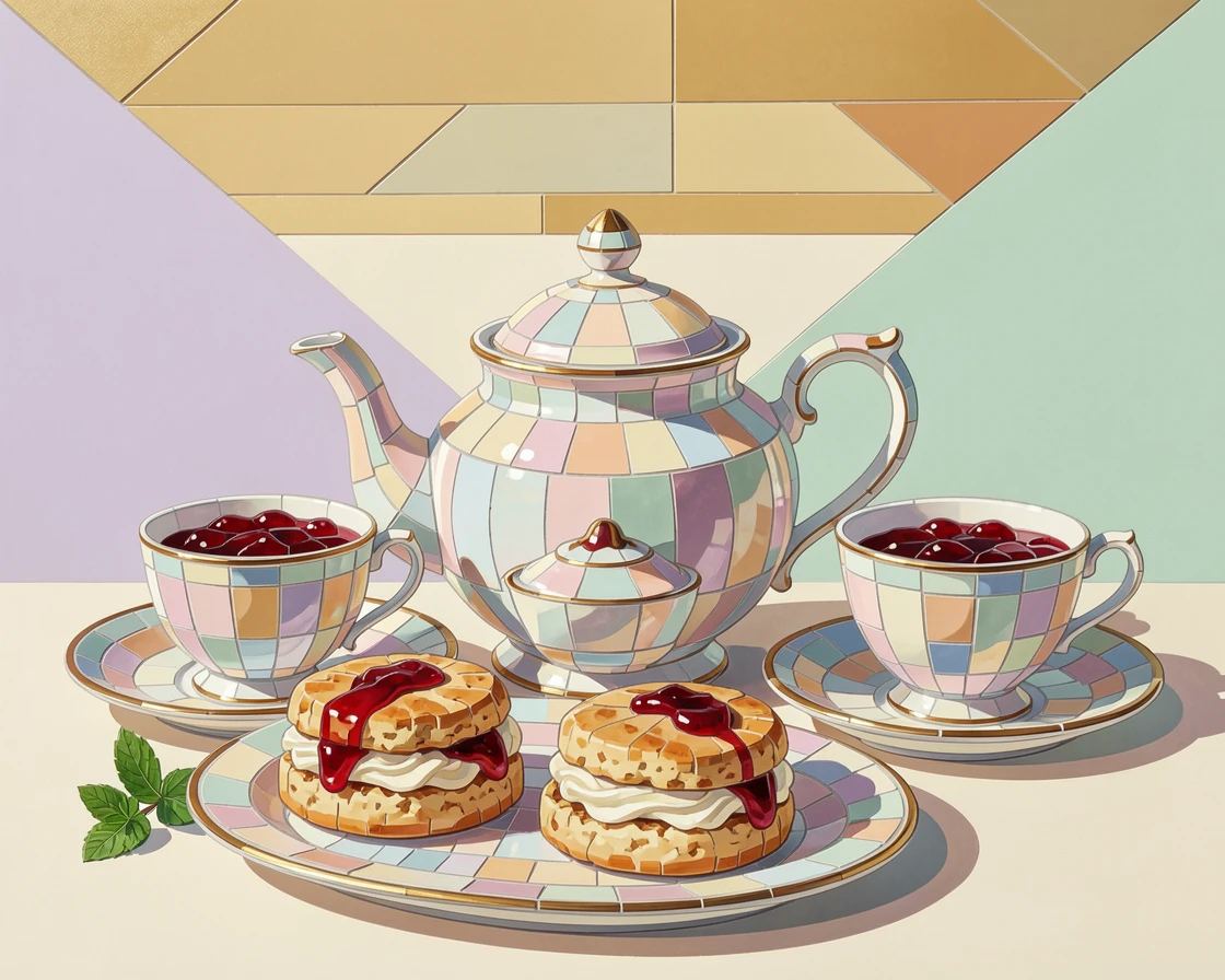 A traditional afternoon tea spread with scones, jam, and clotted cream.