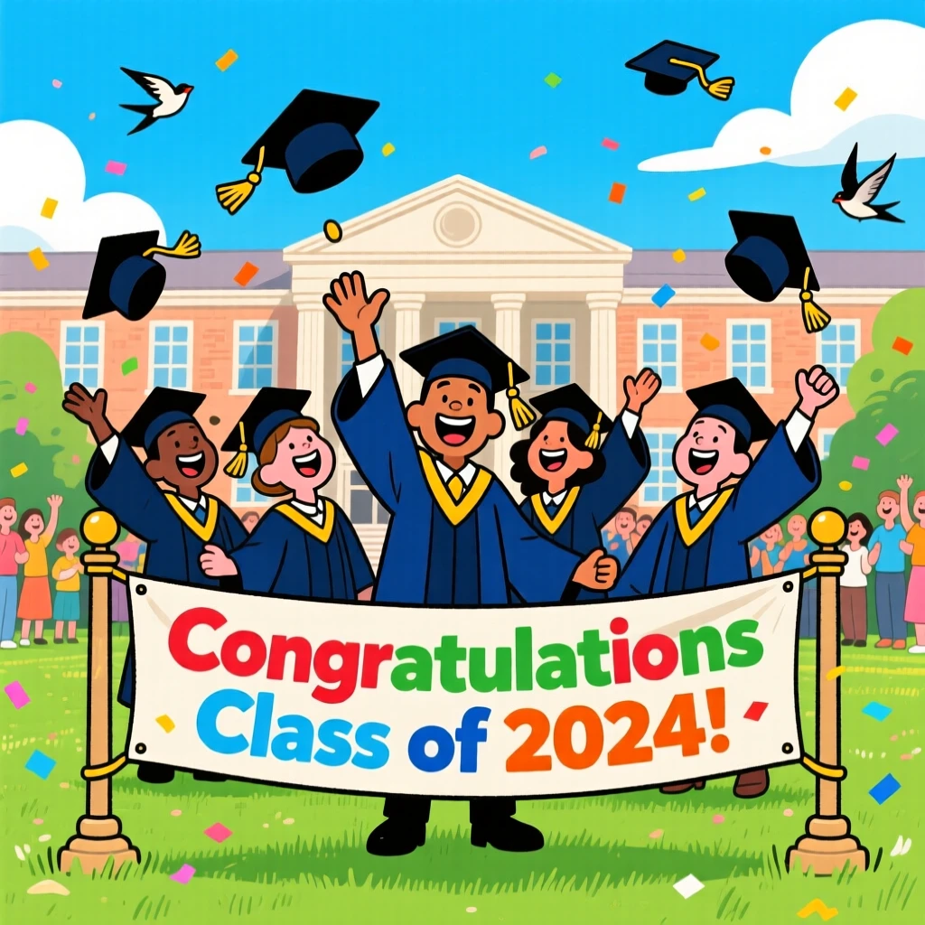A graduation ceremony with caps thrown joyfully into the air.