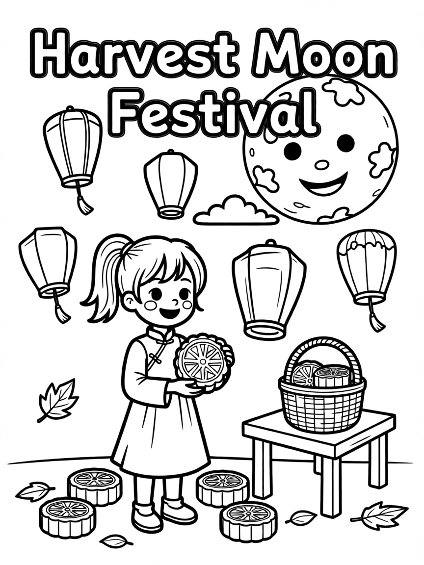 A harvest moon festival with lanterns and mooncakes