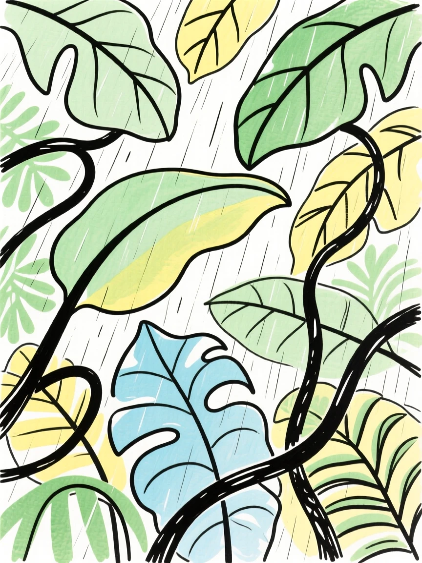 A rainforest canopy seen from below
