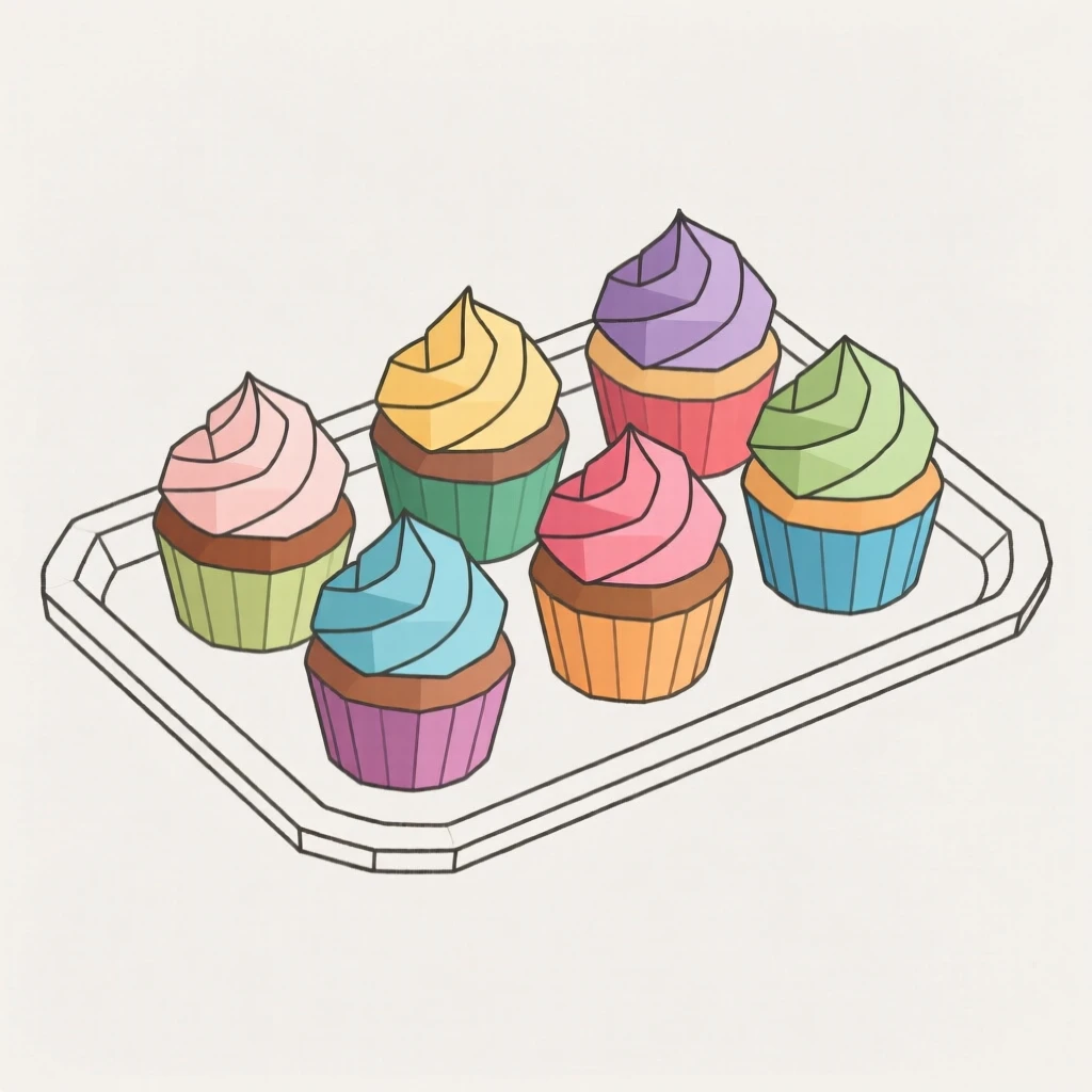 A tray of colorful cupcakes with frosting