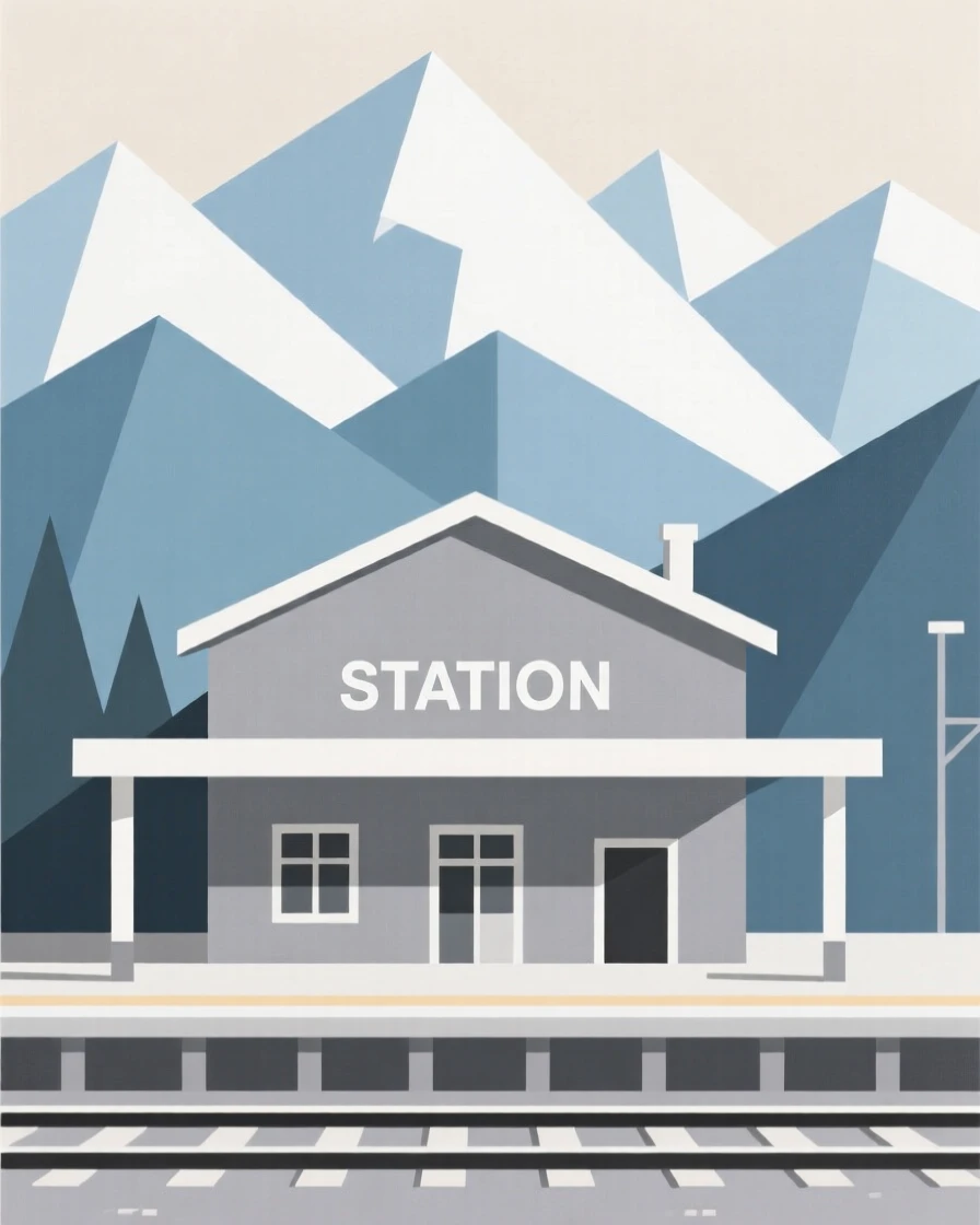 A scenic train station nestled in the mountains