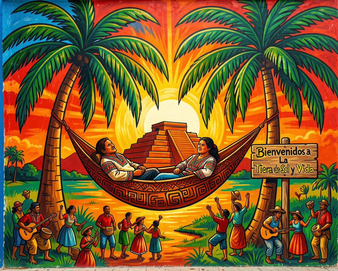 A traveler relaxing in a hammock between two palm trees