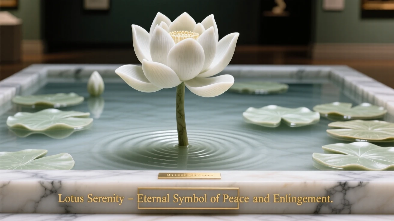 A breathtaking view of a single blooming lotus in a still pond, rich with color and atmosphere, evoking peace and wonder