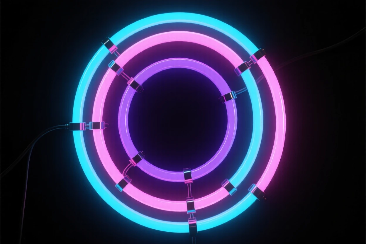 A ring of rotating rings nested one inside another.