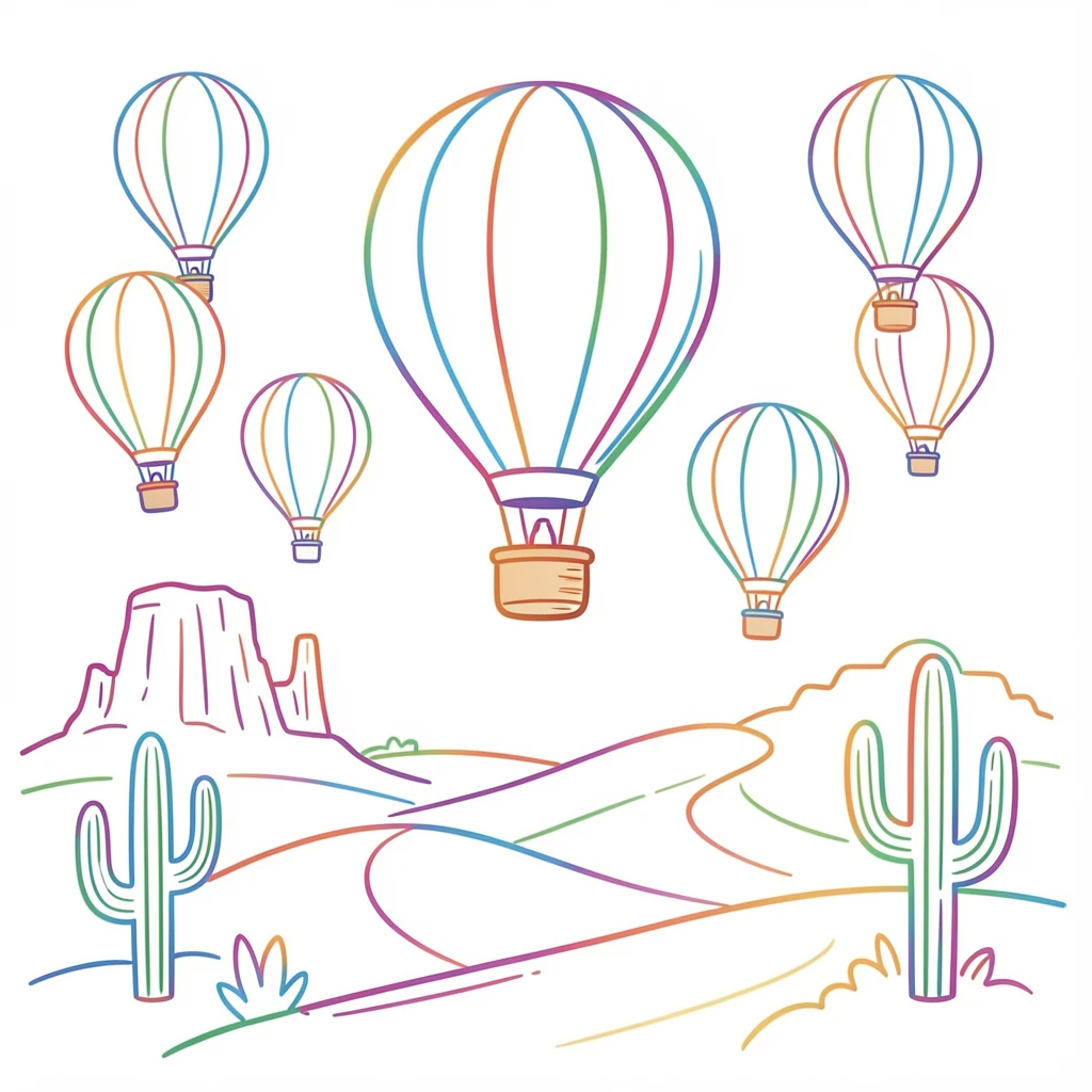 A colorful hot air balloon festival rising over a New Mexico desert.