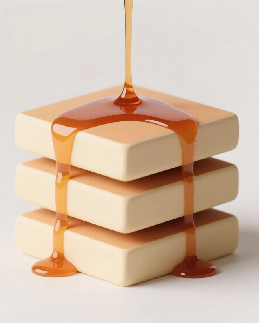 A stack of pancakes drizzled with syrup
