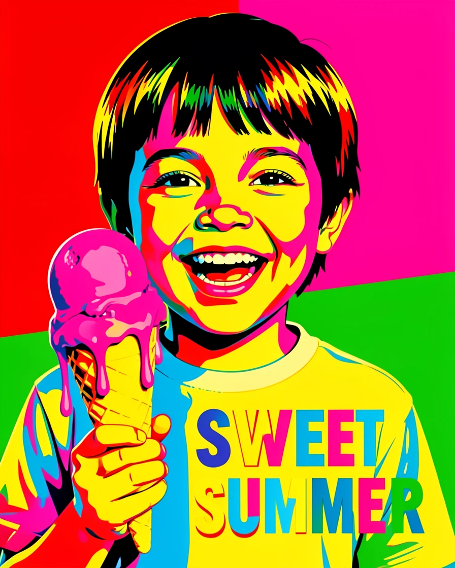 Child holding a melting ice cream cone