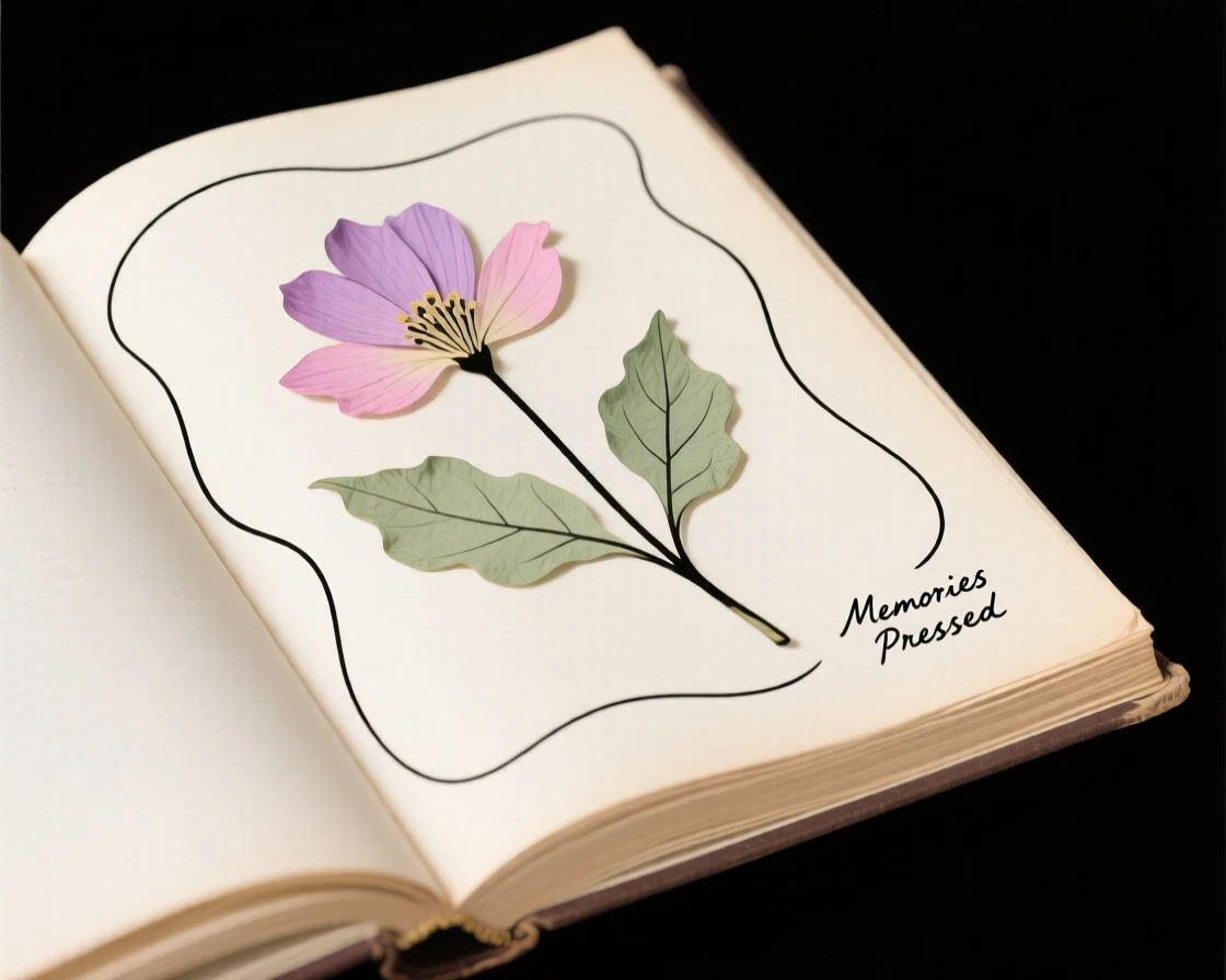 A pressed flower in an old book