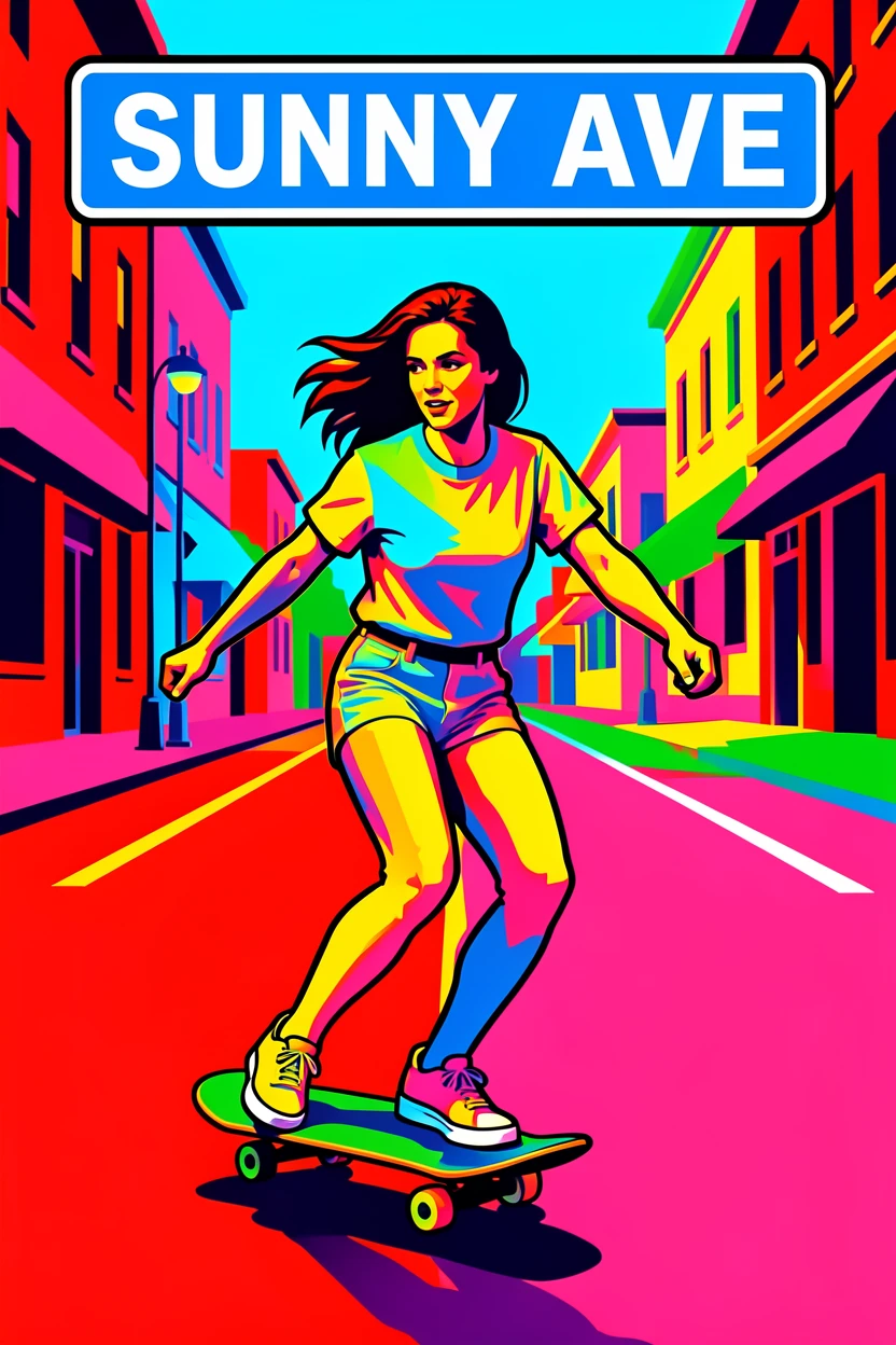 Woman skateboarding down a sunny street