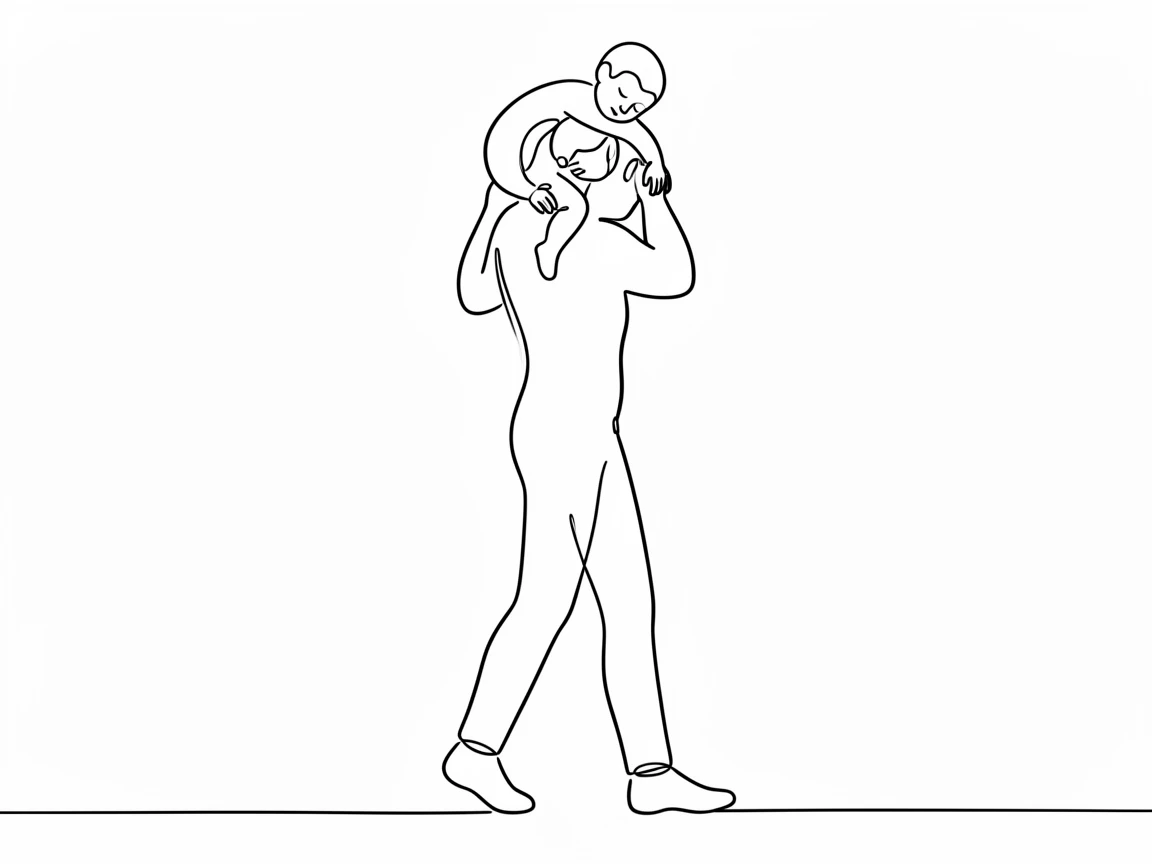 A father carrying his sleeping child on his shoulders after a long day