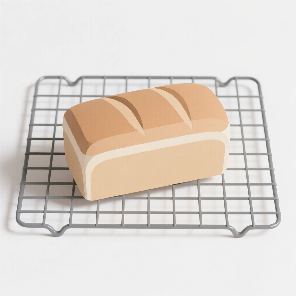 A fresh loaf of bread cooling on a rack