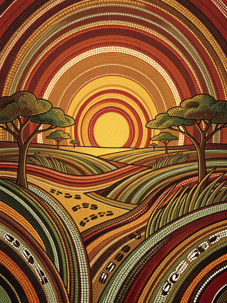 A sun-drenched savanna glowing at sunrise
