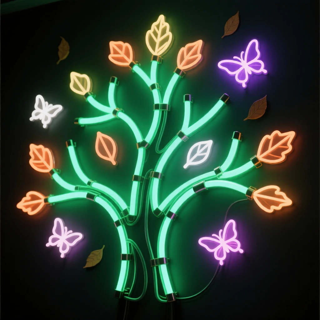A tree whose falling leaves turn into small fluttering moths mid-air.