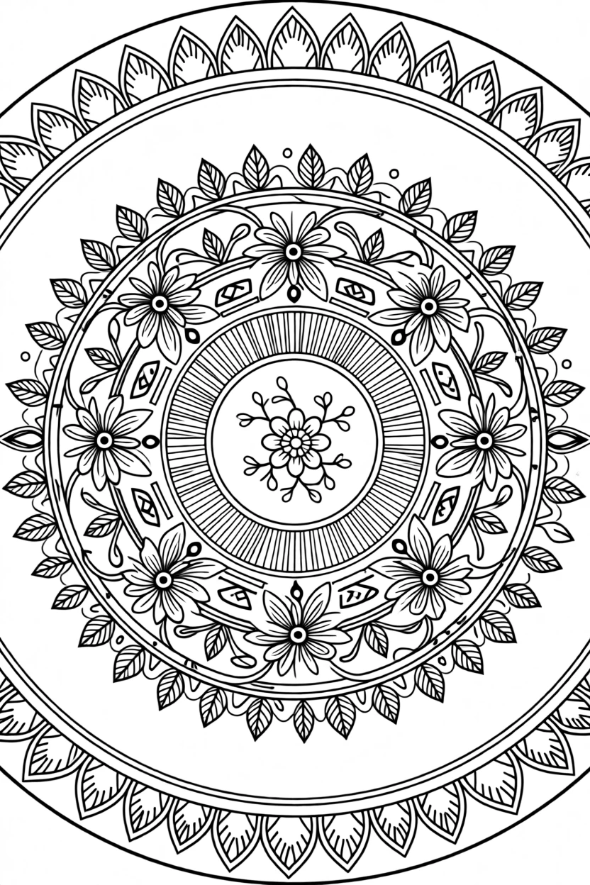 A mandala composed of layered mehndi-inspired floral vines.