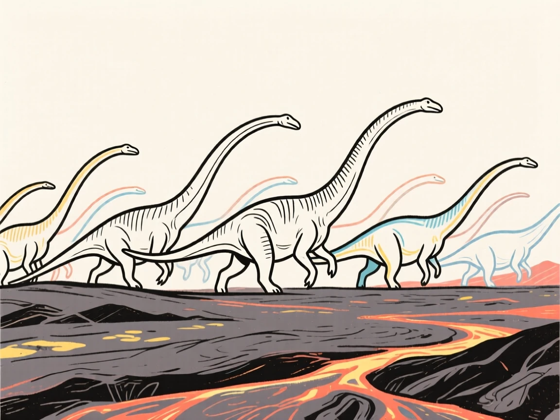 A Parasaurolophus herd migrating across an ancient volcanic plain.